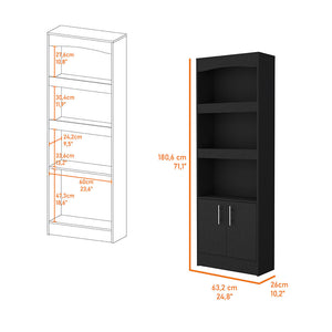 English Elm Durango Tall 70.8" Bookcase with Three Framed Shelves and Double Cabinet Doors for Elegant Storage Black 75 L x 16 W x 4 H B128P148909