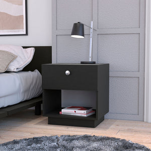 English Elm Sumter Modern 1-Drawer Nightstand with Lower Shelf, Black Particleboard, Compact Storage and Easy-Glide Drawer B128P148811