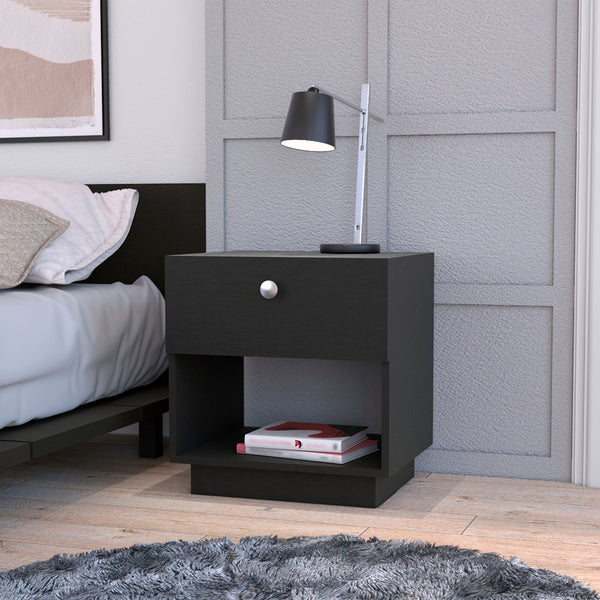 English Elm Sumter Modern 1-Drawer Nightstand with Lower Shelf, Black Particleboard, Compact Storage and Easy-Glide Drawer B128P148811