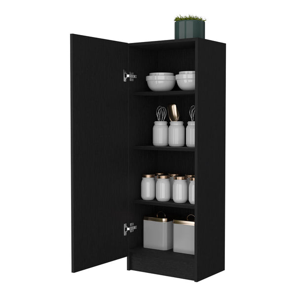 English Elm Miami Black Single Door Pantry with Four Adjustable Shelves, Engineered Wood, Space-Saving Design B128P148743