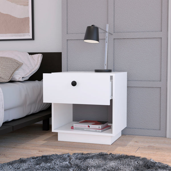 English Elm Sumter White 1-Drawer Nightstand with Large Shelf, Engineered Wood, Easy-Pull Drawer Storage B128P148810