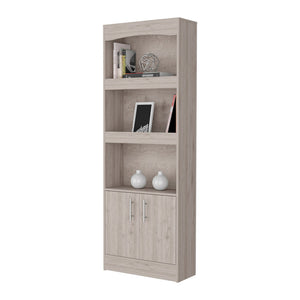 English Elm Durango Tall 70.8" Bookcase with Three Framed Shelves and Double Cabinet Doors for Elegant Storage Beige 74 L x 16 W x 5 H B128P148910