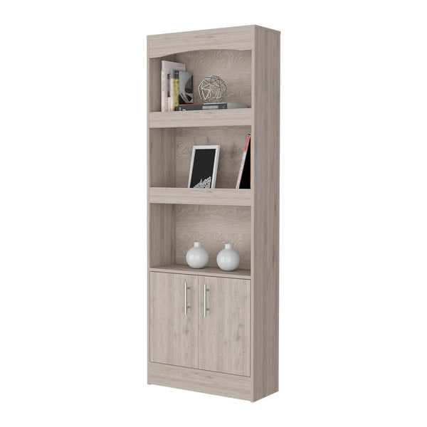 English Elm Durango Tall 70.8" Bookcase with Three Framed Shelves and Double Cabinet Doors for Elegant Storage Beige 74 L x 16 W x 5 H B128P148910