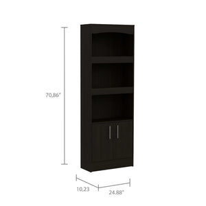English Elm Durango Tall 70.8" Bookcase with Three Framed Shelves and Double Cabinet Doors for Elegant Storage Black 75 L x 16 W x 4 H B128P148909