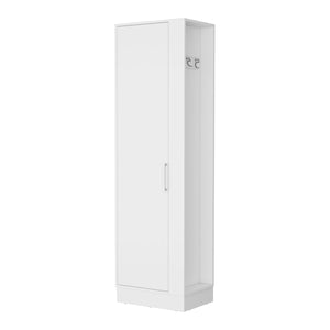 English Elm Clarno Tall Storage Cabinet with Broom Hangers, White Engineered Wood, 4 Shelves, Metal Legs B128P148688
