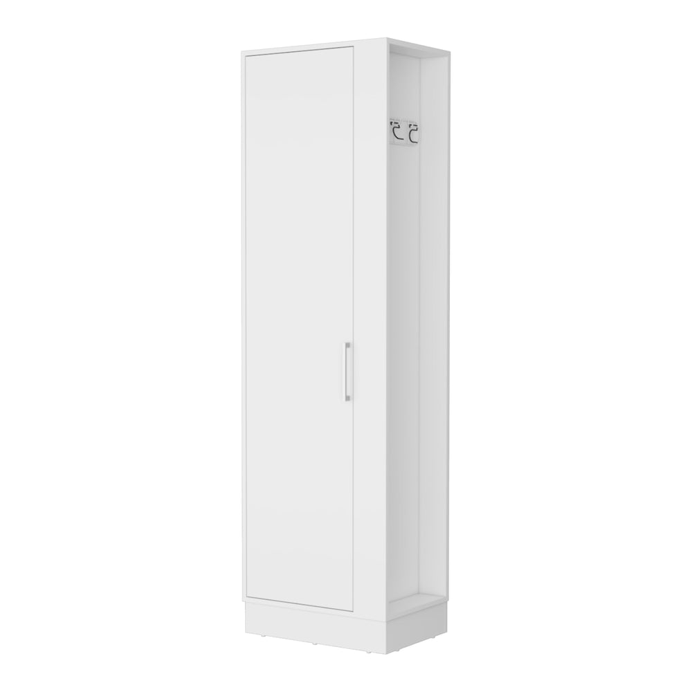 English Elm Nampa White Storage Cabinet with Single Door, Engineered Wood, Open Side Shelves & 3 Broom Hangers B128P148760