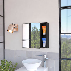 English Elm Minsk Modern Medicine Cabinet with Mirror, Two External Shelves, Single Door, Three Interior Shelves Black 23 L x 19 W x 5 H B128P148749