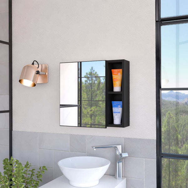 English Elm Minsk Modern Medicine Cabinet with Mirror, Two External Shelves, Single Door, Three Interior Shelves Black 23 L x 19 W x 5 H B128P148749