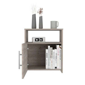 English Elm Bristol Beige Nightstand with Engineered Wood, 1 Cabinet & Shelf, Nickel Steel Handles, Compact Elegance B128P148673