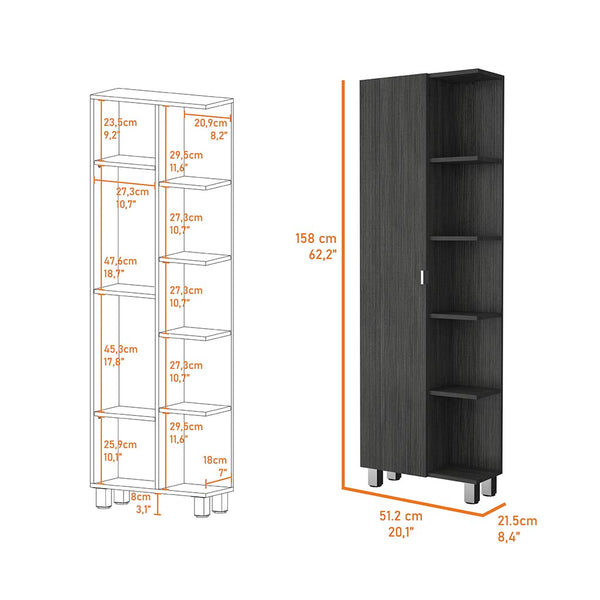 English Elm Los Angeles Linen Smoke Cabinet with Five Shelves & One Door Cabinet, 62.2"H Slim Storage with Metal Legs B128P148736