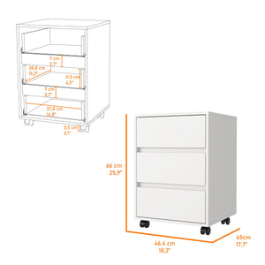 English Elm Vienna Mobile File Cabinet 3-Drawer White – Engineered Wood, Roller Blade Glide, 4 Swivel Wheels, Locking B128P148827