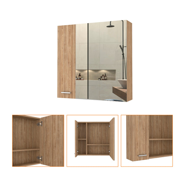 English Elm Kenya Pine Medicine Cabinet Mirror Double Door | Humidity-Resistant, 4 Spacious Shelves, Compact Elegance B128P148728