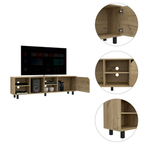 English Elm Native Beige TV Stand for TVs up to 70" with Four Open Shelves, Back Cable Ports & Sturdy Five Legs B128P148761