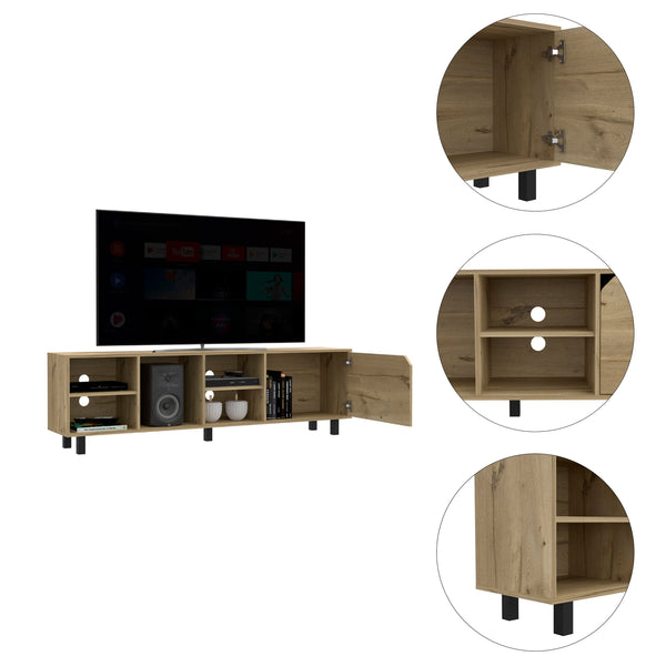 English Elm Native Beige TV Stand for TVs up to 70" with Four Open Shelves, Back Cable Ports & Sturdy Five Legs B128P148761