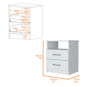 English Elm Oklahoma Compact Nightstand with Open Shelf and Two Smooth-Glide Drawers for Bedroom Storage Solutions White 24 L x 17 W x 6 H B128P148771
