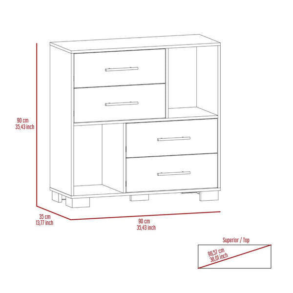 English Elm Sunflower Rustic Dresser with 4 Deep Drawers & 2 Open Shelves — Stylish Storage for Bedroom Decor B128P148812