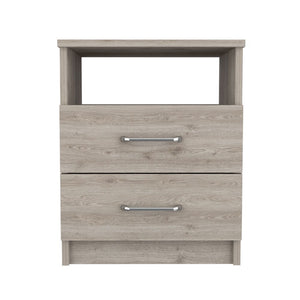 English Elm Oklahoma Compact Nightstand with Open Shelf and Two Smooth-Glide Drawers for Bedroom Storage Solutions Beige 23 L x 18 W x 6 H B128P148773