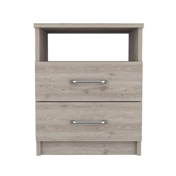 English Elm Oklahoma Compact Nightstand with Open Shelf and Two Smooth-Glide Drawers for Bedroom Storage Solutions Beige 23 L x 18 W x 6 H B128P148773