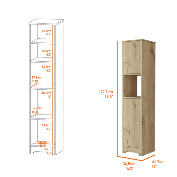 English Elm Charlotte Linen Cabinet 68" High Engineered Wood Storage with Two Doors, Four Shelves and Open Display Beige 71 L x 20 W x 3 H B128P148896