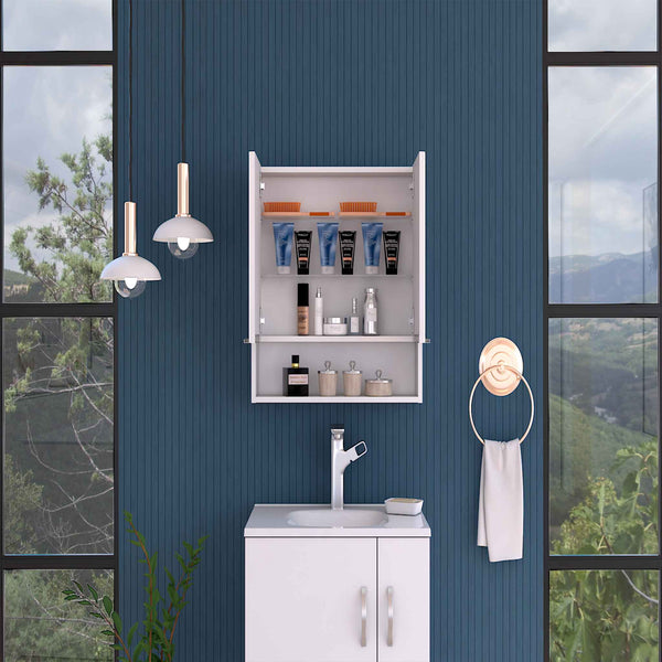 English Elm Ozark Modern 24" Mirrored Medicine Cabinet with Three Interior Shelves and Open Bottom Shelf Light Gray 28 L x 22 W x 5 H B128P148782