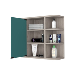 English Elm Valdez Light Gray Medicine Cabinet with Mirror Door, 6 Open Shelves, Water-Resistant Engineered Wood B128P148819