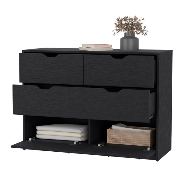 English Elm Dillon Black 4-Drawer Dresser with 2 Bottom Cabinets, Engineered Wood Chest with Spacious Top Surface and Smooth Pull-Out Drawers B128P148698