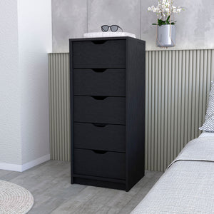 English Elm Dillon Narrow 5-Drawer Dresser 17.7" Wide — Tall Slim Chest, Elegant Black Finish, Durable Storage Solution B128P148700