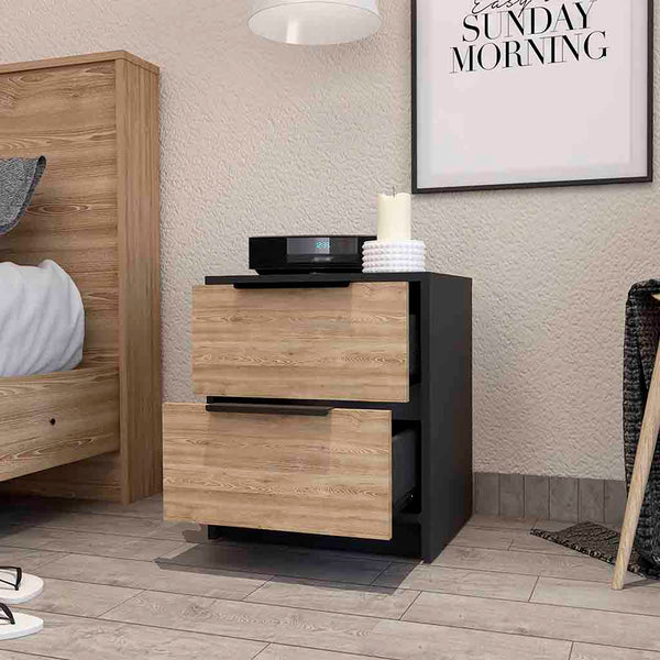English Elm Washington Multicolor Nightstand with Two Large Drawers, 18" High Modern Particleboard Design, Metal Hardware B128P148837