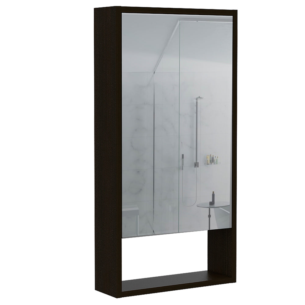 English Elm Modesto Mirrored Medicine Cabinet with Open Shelf and Two Interior Shelves for Bathroom Storage and Style Black 40 L x 21 W x 3 H B128P148753