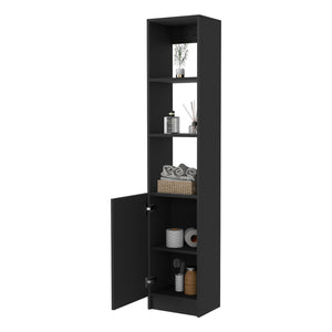 English Elm Kansas Linen Cabinet Black 63.8" Tall Slim Storage with 3 Open Shelves and Lower Concealed Cabinet for Bath B128P148725