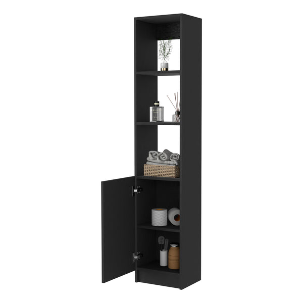 English Elm Kansas Linen Cabinet Black 63.8" Tall Slim Storage with 3 Open Shelves and Lower Concealed Cabinet for Bath B128P148725