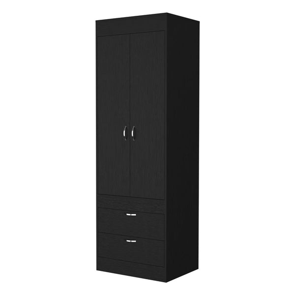 English Elm Alabama Armoire with Spacious Cabinet, Closet Rod & Two Drawers for Organized Bedroom Storage Black 74 L x 23 W x 4 H B128P148647