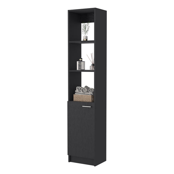 English Elm Kansas Linen Cabinet Black 63.8" Tall Slim Storage with 3 Open Shelves and Lower Concealed Cabinet for Bath B128P148725