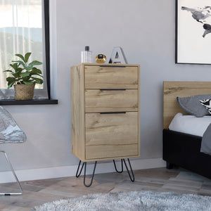 English Elm London Beige Dresser with Three Soft-Close Drawers, Superior Top & Hairpin Steel Legs, Easy Assemble B128P148734