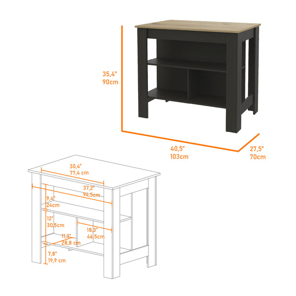 English Elm Brooklyn Rustic Kitchen Island with Hidden Shelves and Ergonomic Bar Design for Entertaining Elegance Black,Light Oak,Multicolor 45 L x 32 W x 4 H B128P148675
