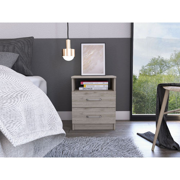 English Elm Oklahoma Black Nightstand with Two Drawers & Open Shelf, 19.9" Engineered Wood, Metal Hardware B128P148772