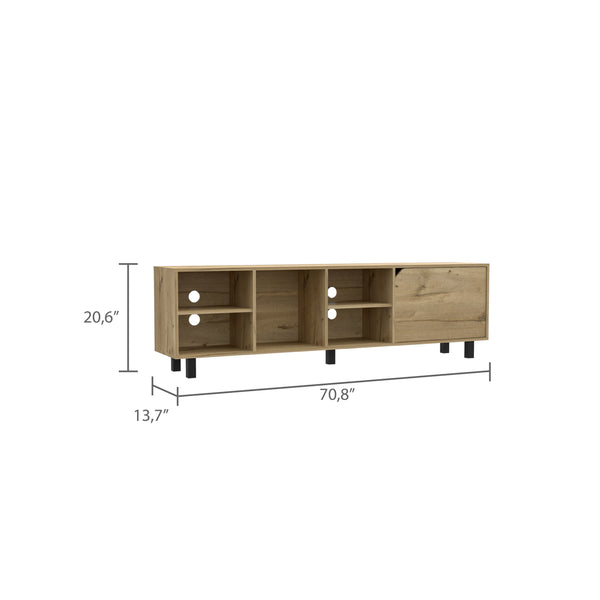 English Elm Native Beige TV Stand for TVs up to 70" with Four Open Shelves, Back Cable Ports & Sturdy Five Legs B128P148761
