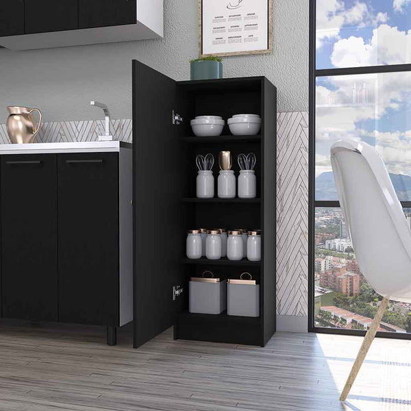 English Elm Miami Black Single Door Pantry with Four Adjustable Shelves, Engineered Wood, Space-Saving Design B128P148743