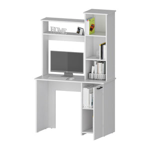 English Elm Rumford White Computer Desk with Hutch, 3-Tier Shelves, 38.7" x 17.7" Work Surface & Large Cabinet B128P148802