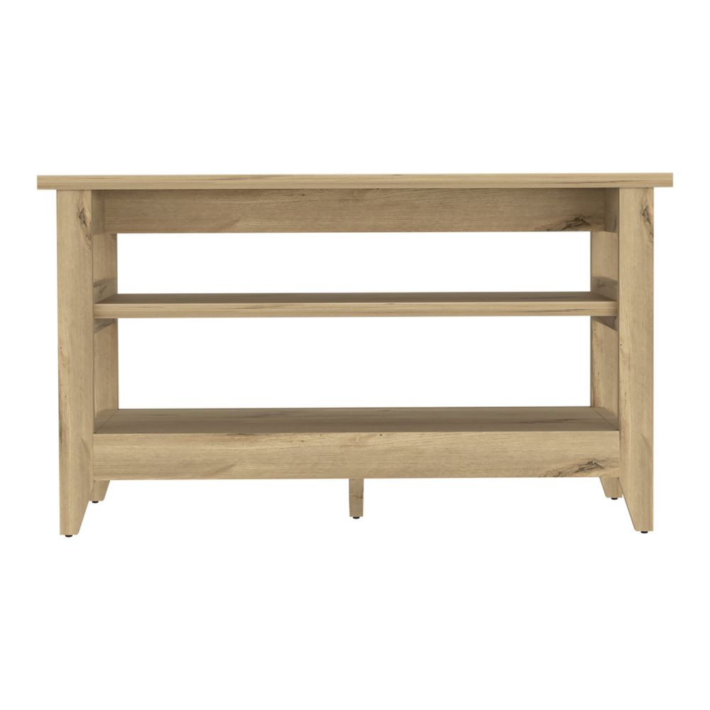 English Elm Vilna Beige Storage Bench with Two Open Shelves and Sturdy Legs — 43.3"W Top, Durable Particleboard B128P148830