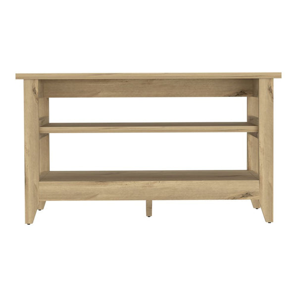 English Elm Vilna Beige Storage Bench with Two Open Shelves and Sturdy Legs — 43.3"W Top, Durable Particleboard B128P148830