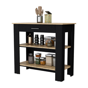 English Elm Brooklyn Rustic Kitchen Island with Concealed Shelves and Walnut Accents for Stylish Storage and Prep Multicolor 44 L x 24 W x 6 H B128P148883