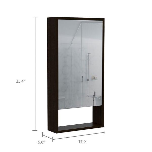 English Elm Modesto Mirrored Medicine Cabinet with Open Shelf and Two Interior Shelves for Bathroom Storage and Style Black 40 L x 21 W x 3 H B128P148753