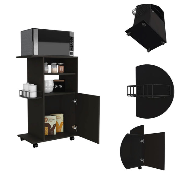 English Elm Columba Kitchen Cart with Microwave Countertop and Single Door Cabinet on Smooth Rolling Casters for Easy Mobility Black 46 L x 22 W x 4 H B128P148689