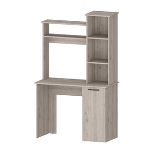 English Elm Rumford Beige Computer Desk with Hutch, 38.7" Work Surface, 3-Tier Shelves & Lower Cabinet Storage - Engineered Wood B128P148804
