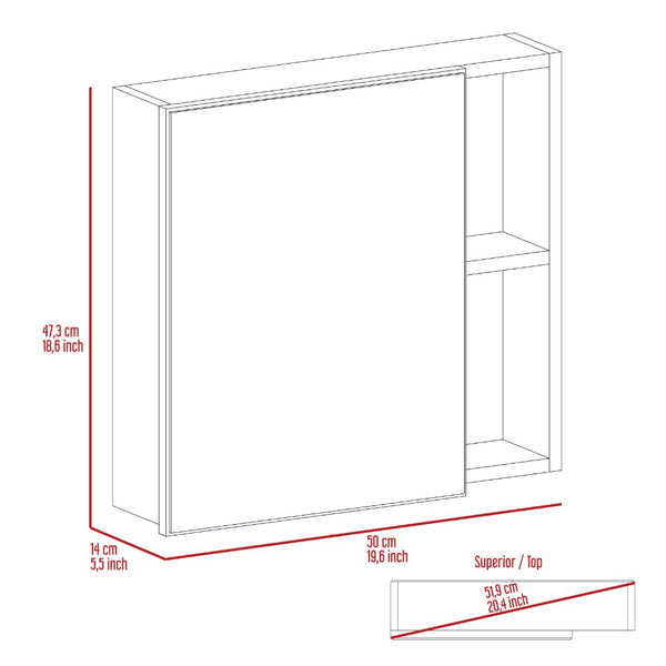 English Elm Minsk Modern Medicine Cabinet with Mirror, Two External Shelves, Single Door, Three Interior Shelves White 23 L x 19 W x 5 H B128P148750