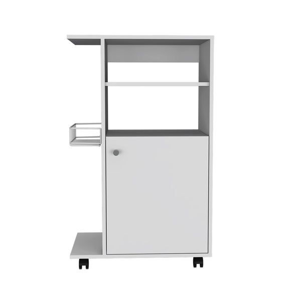 English Elm Columba Kitchen Cart with Microwave Countertop and Single Door Cabinet on Smooth Rolling Casters for Easy Mobility Black 46 L x 22 W x 4 H B128P148689