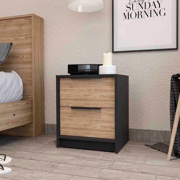 English Elm Washington Multicolor Nightstand with Two Large Drawers, 18" High Modern Particleboard Design, Metal Hardware B128P148837