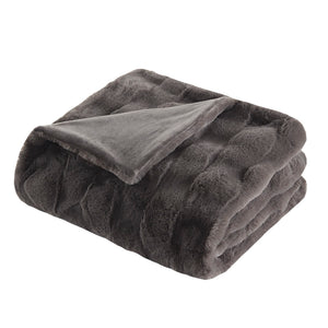 English Elm 50x60" Faux Fur Throw Luxury Basketweave Texture, Neutral Machine Washable, Oeko‑Tex Certified Comfort B035129464