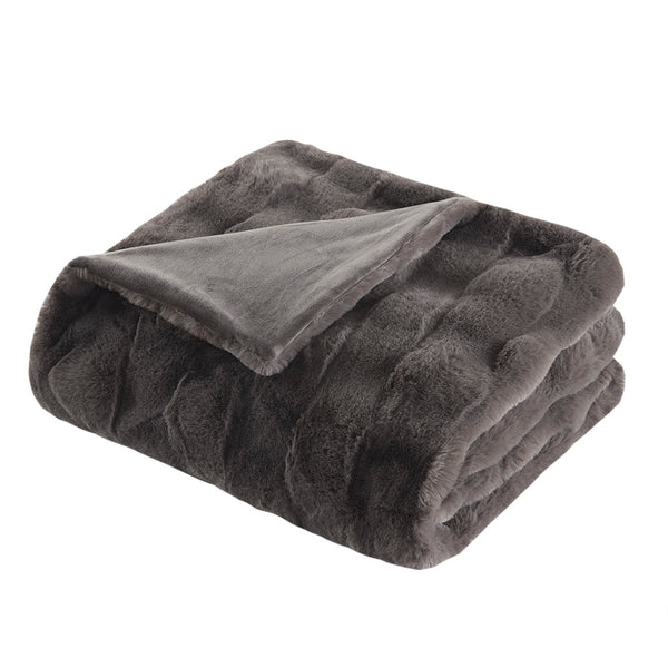 English Elm 50x60" Faux Fur Throw Luxury Basketweave Texture, Neutral Machine Washable, Oeko‑Tex Certified Comfort B035129464
